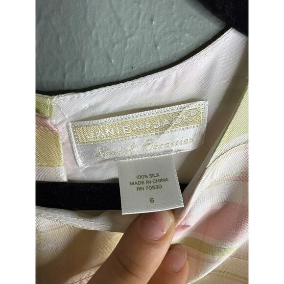 Janie and Jack 100% Silk Plaid Girls 6 Sleeveless Pastel Bow Dress - Picture 6 of 8